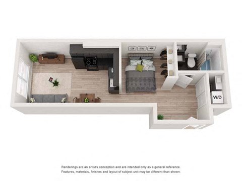 a bedroom with a bed and a couch in a room at Shift, Portland, OR